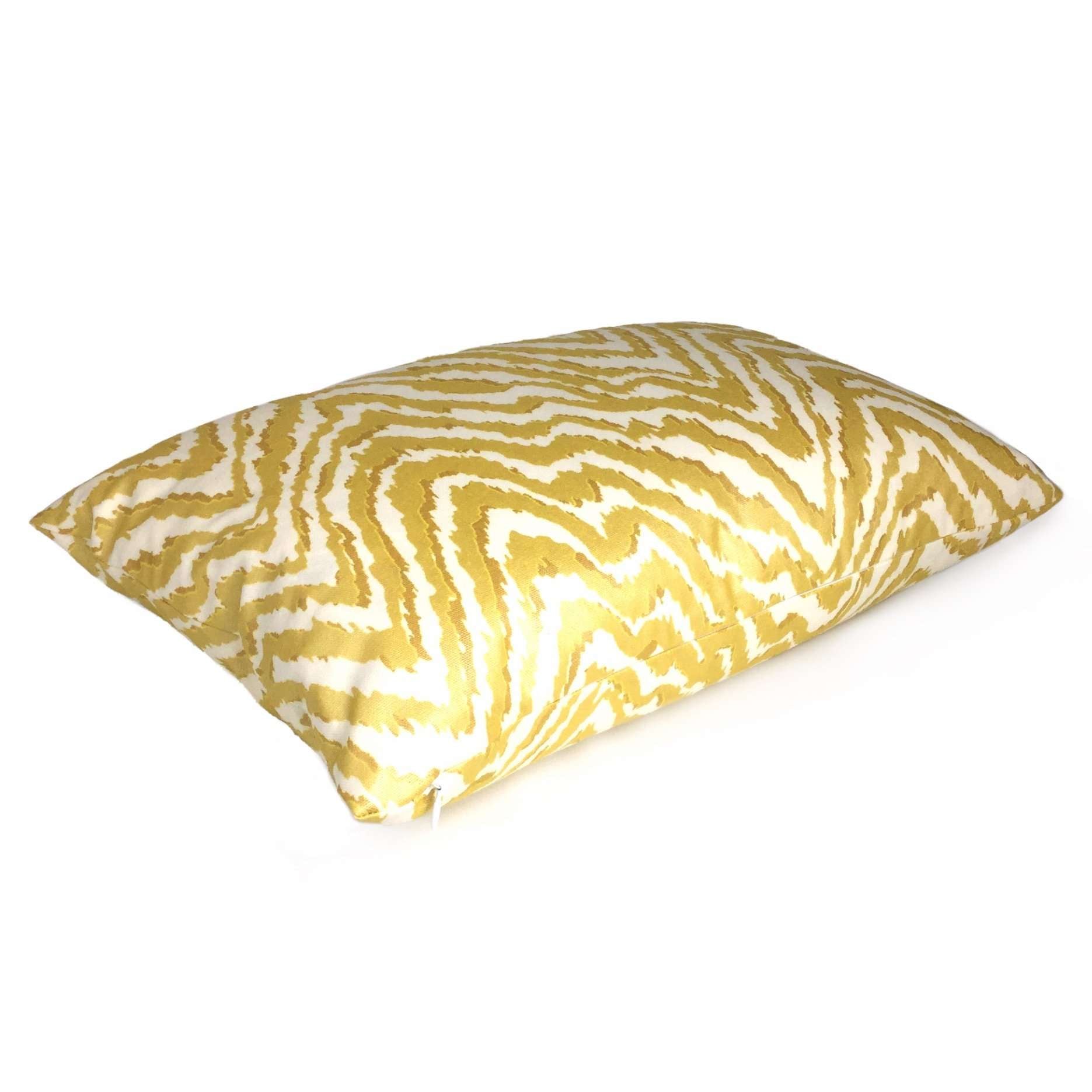 Metallic Gold Cream Animal Stripes Cotton Print Throw Pillow Cover