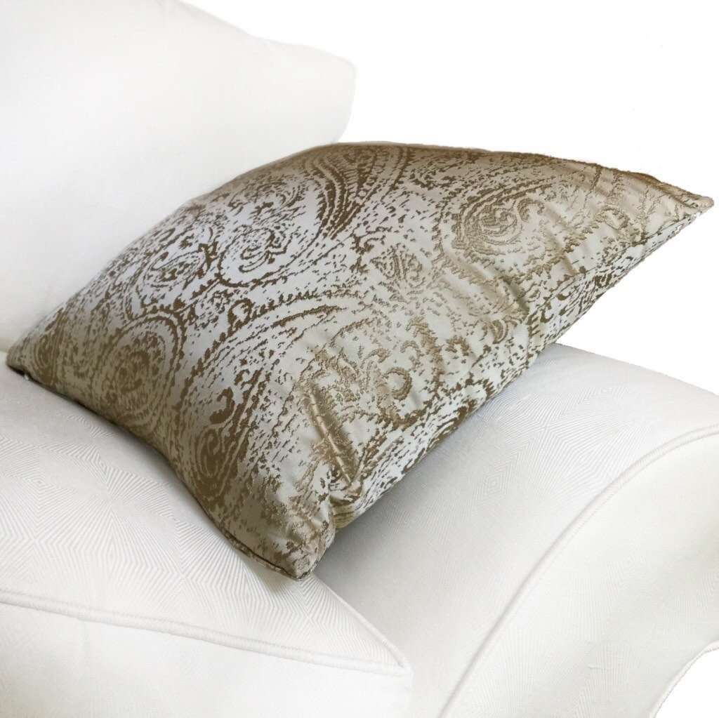 Metallic Gold Paisley Texture Pattern Pillow Cover Cushion Pillow Case Euro Sham 16x16 18x18 20x20 22x22 24x24 26x26 28x28 Lumbar Pillow 12x18 12x20 12x24 14x20 16x26 by Aloriam