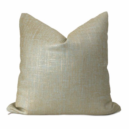 Metallic Gold Seaglass Green Glazed Linen Pillow Cover - Aloriam