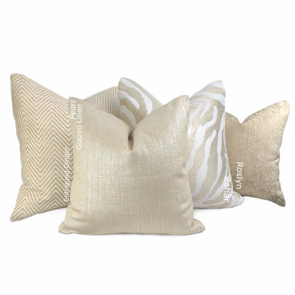 Metallic Pearl Glazed Beige Linen Pillow Cover - Aloriam