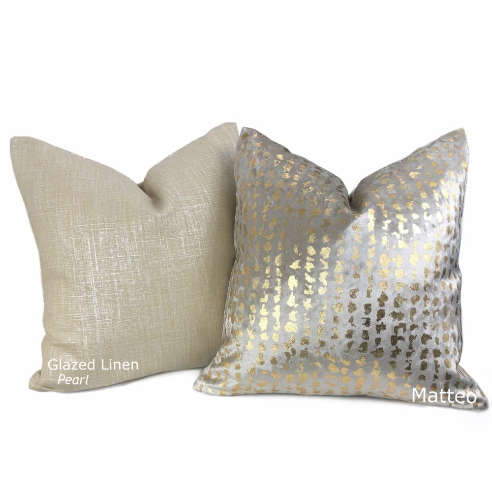 Metallic Pearl Glazed Beige Linen Pillow Cover - Aloriam