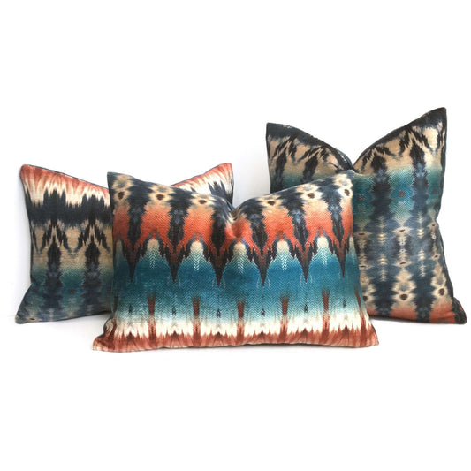 Meza Southwest Blue Rust Cream Velveteen Pillow Cover