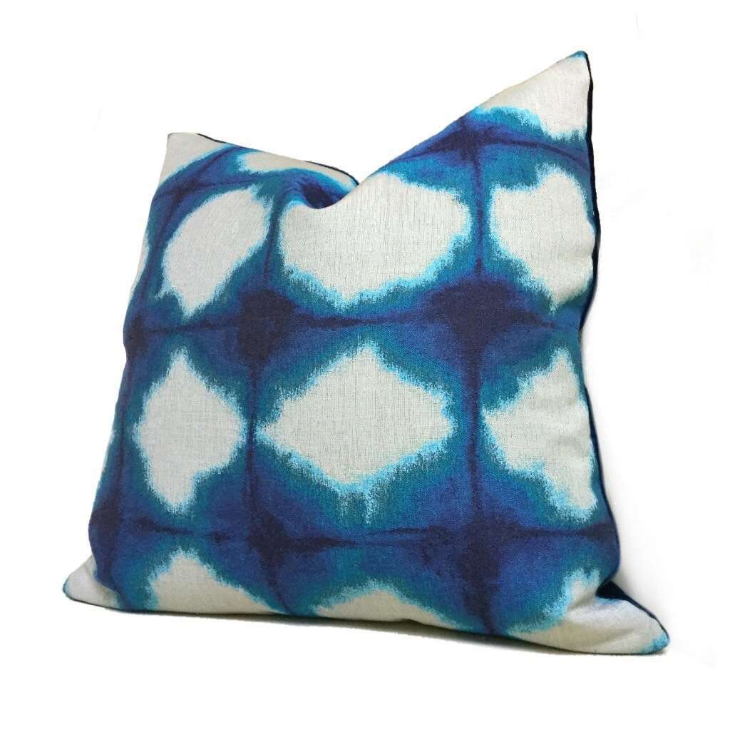 Modern Blue Green Ikat Ombre Squares Upholstery Pillow Cover, Fits 12x20 12x24 14x20 16x26 16" 18" 20" 22" 24" Cushions