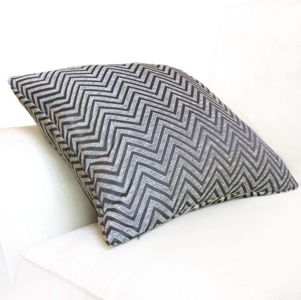 Modern Geometric Light Gray Dark Gray Chevron Zig Zag Upholstery Pillow Cushion Zipper Cover, Fits Lumbar 16" 18" 20" 22" 24" Inserts