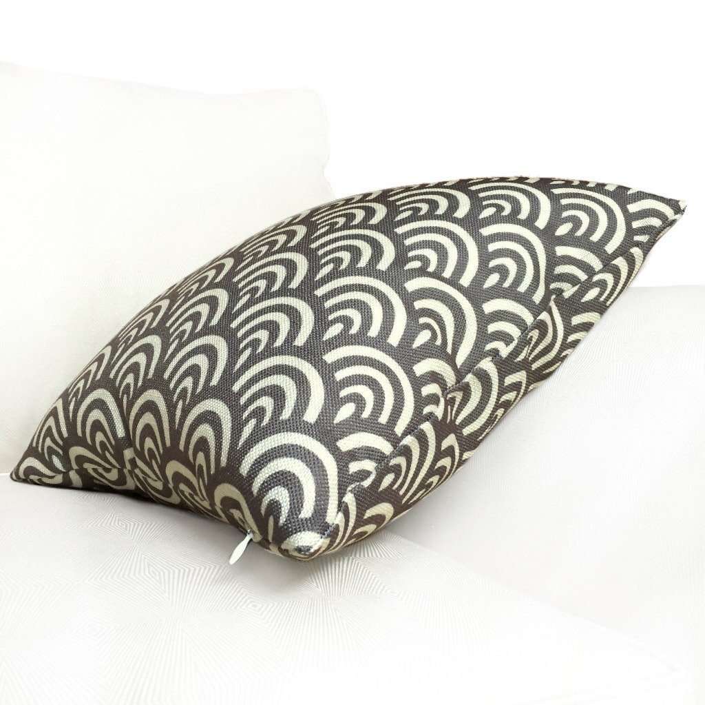 Modern Gray Ivory Cream Scallop Geometric Pattern Pillow Cover