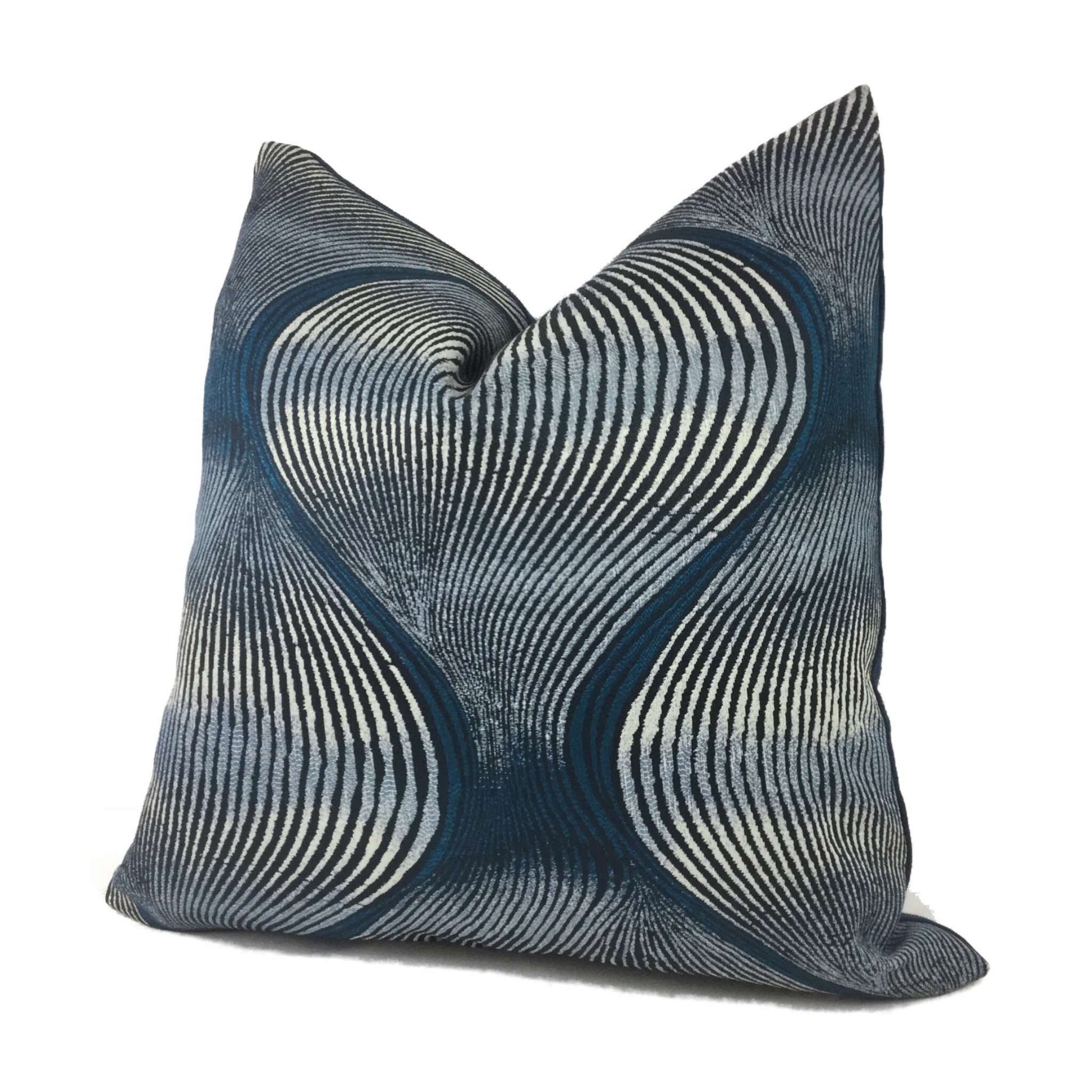 Modern Ogee Swirl Blue Teal Gray Pillow Cover Cushion Pillow Case Euro Sham 16x16 18x18 20x20 22x22 24x24 26x26 28x28 Lumbar Pillow 12x18 12x20 12x24 14x20 16x26 by Aloriam