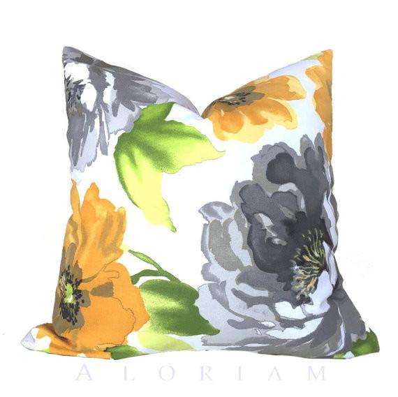 Modern Yellow Gray Green White Floral Flower Throw Pillow Cushion Cover Cushion Pillow Case Euro Sham 16x16 18x18 20x20 22x22 24x24 26x26 28x28 Lumbar Pillow 12x18 12x20 12x24 14x20 16x26 by Aloriam