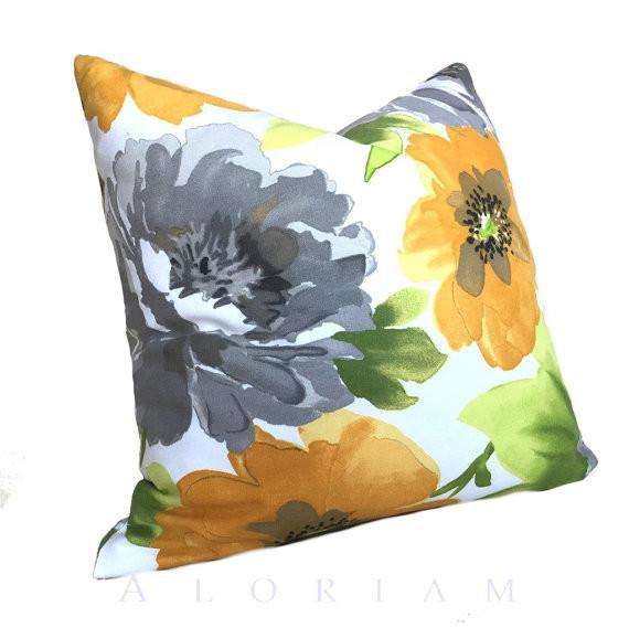 Modern Yellow Gray Green White Floral Flower Throw Pillow Cushion Cover Cushion Pillow Case Euro Sham 16x16 18x18 20x20 22x22 24x24 26x26 28x28 Lumbar Pillow 12x18 12x20 12x24 14x20 16x26 by Aloriam