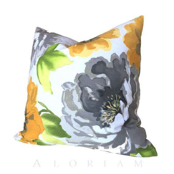 Modern Yellow Gray Green White Floral Flower Throw Pillow Cushion Cover Cushion Pillow Case Euro Sham 16x16 18x18 20x20 22x22 24x24 26x26 28x28 Lumbar Pillow 12x18 12x20 12x24 14x20 16x26 by Aloriam