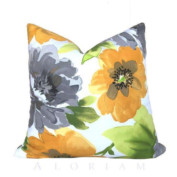 Modern Yellow Gray Green White Floral Flower Throw Pillow Cushion Cover Cushion Pillow Case Euro Sham 16x16 18x18 20x20 22x22 24x24 26x26 28x28 Lumbar Pillow 12x18 12x20 12x24 14x20 16x26 by Aloriam