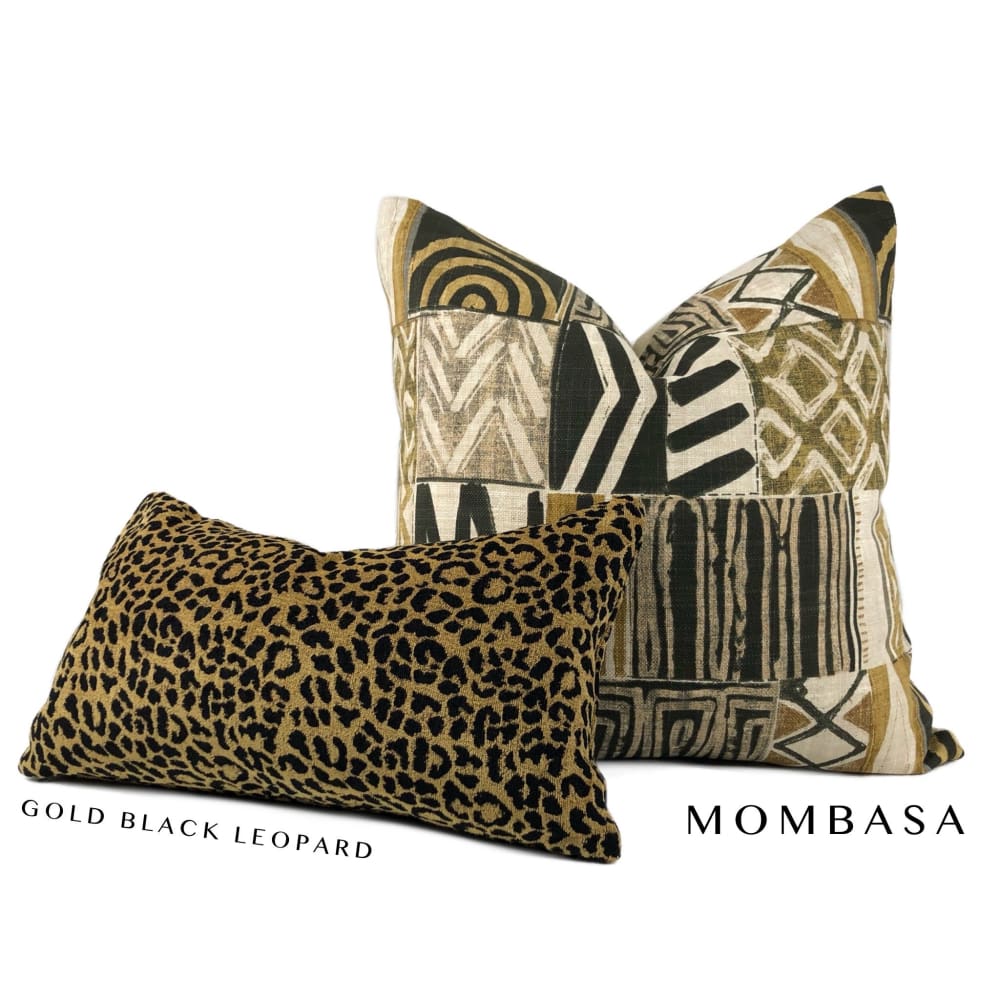 Mombasa Black Tan Ochre African Tribal Print Pillow Cover - Aloriam