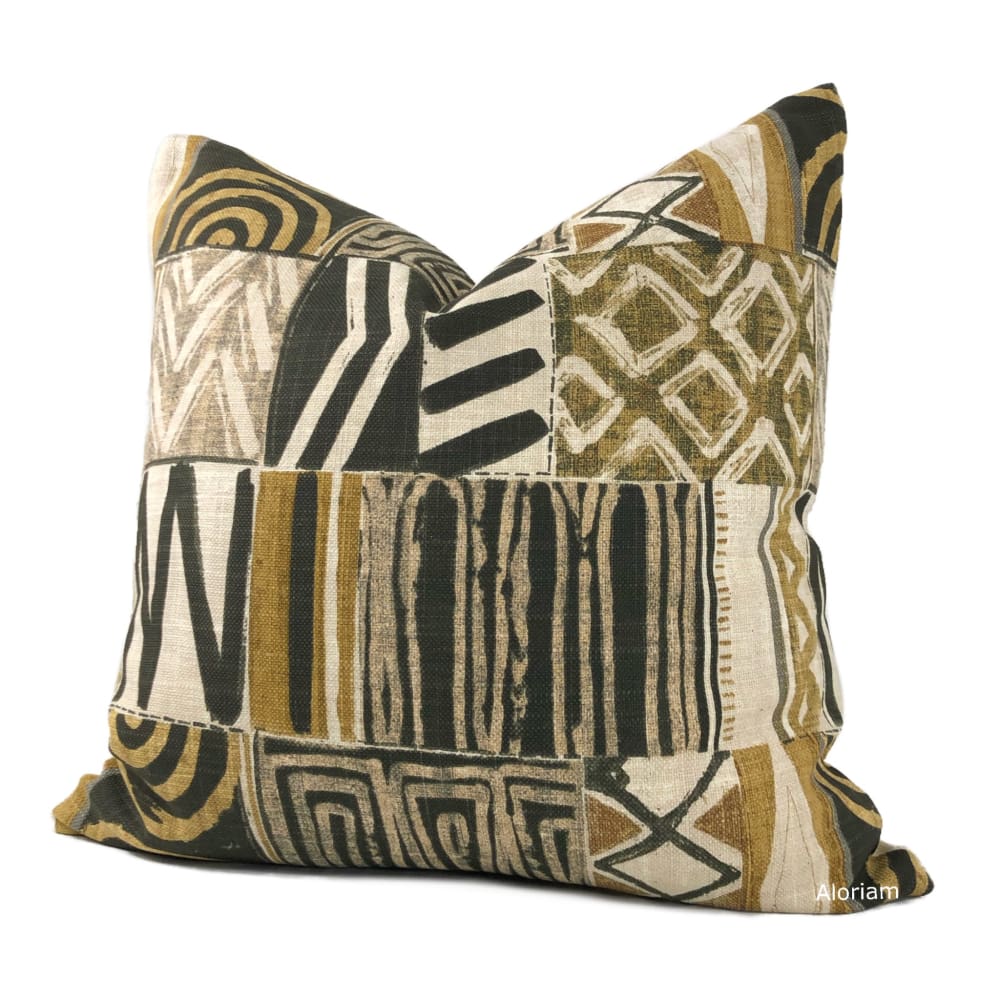 Mombasa Black Tan Ochre African Tribal Print Pillow Cover - Aloriam