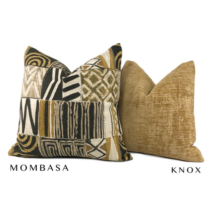 Mombasa Black Tan Ochre African Tribal Print Pillow Cover - Aloriam