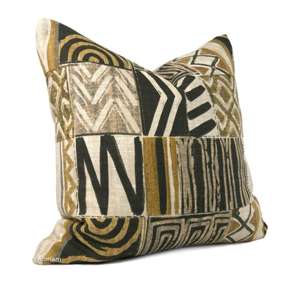 Mombasa Black Tan Ochre African Tribal Print Pillow Cover - Aloriam