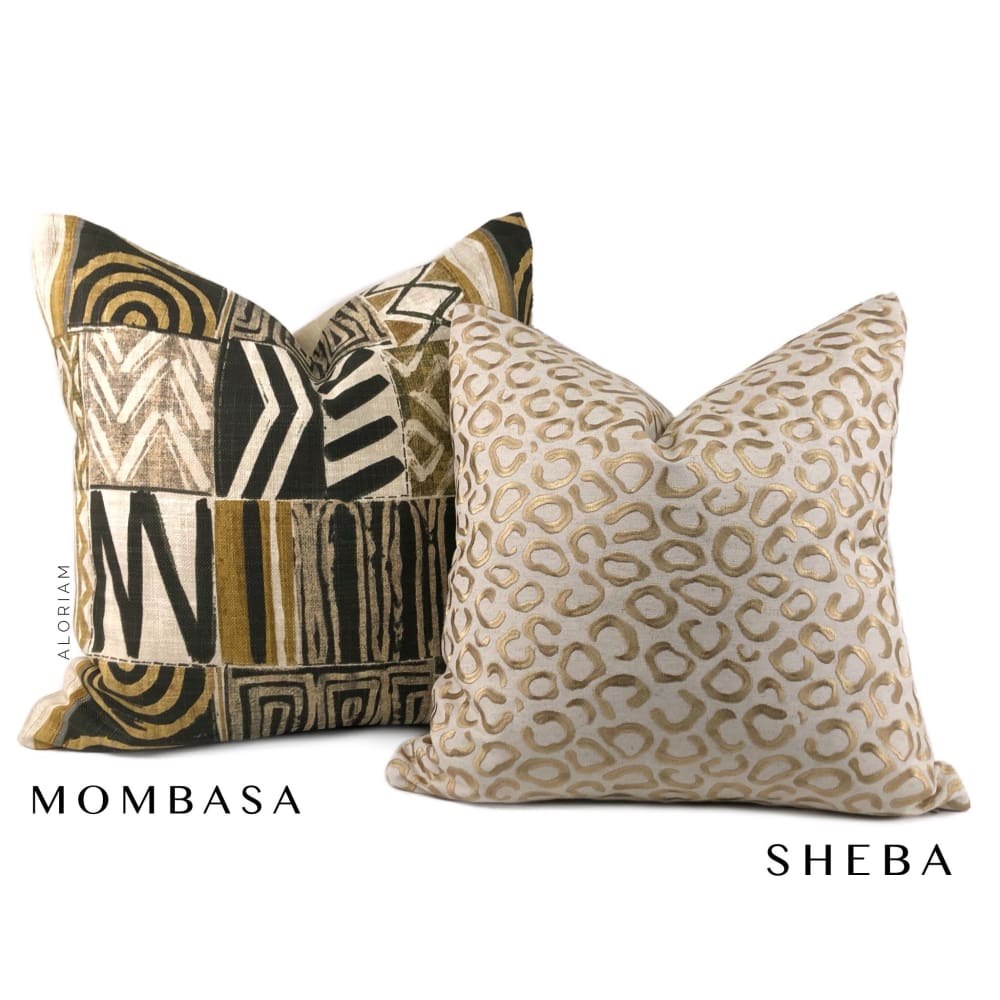 Mombasa Black Tan Ochre African Tribal Print Pillow Cover - Aloriam