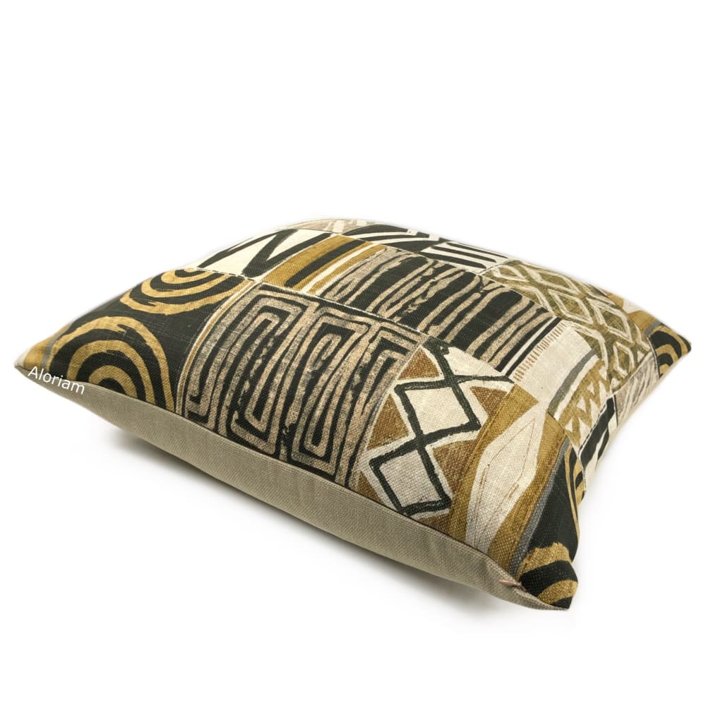 Mombasa Black Tan Ochre African Tribal Print Pillow Cover - Aloriam