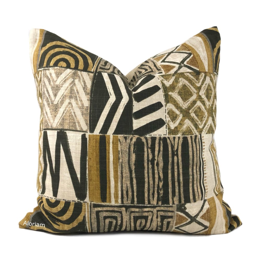 Mombasa Black Tan Ochre African Tribal Print Pillow Cover - Aloriam