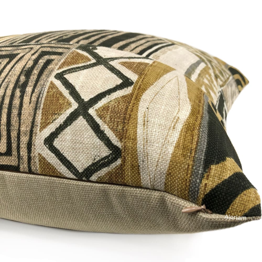 Mombasa Black Tan Ochre African Tribal Print Pillow Cover - Aloriam