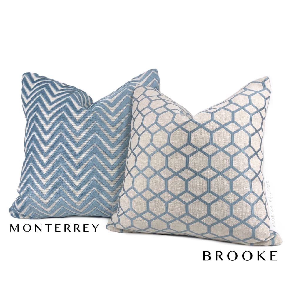 Monterrey Surf Blue Chevron Cut Velvet Pillow Cover - Aloriam