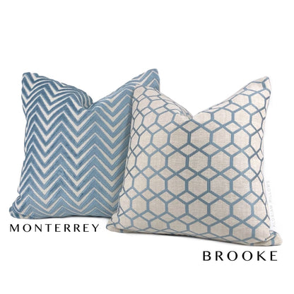 Monterrey Surf Blue Chevron Cut Velvet Pillow Cover - Aloriam