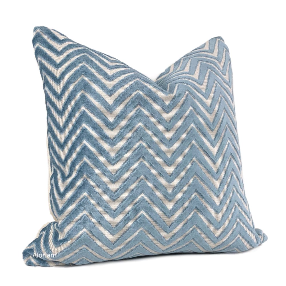 Monterrey Surf Blue Chevron Cut Velvet Pillow Cover - Aloriam