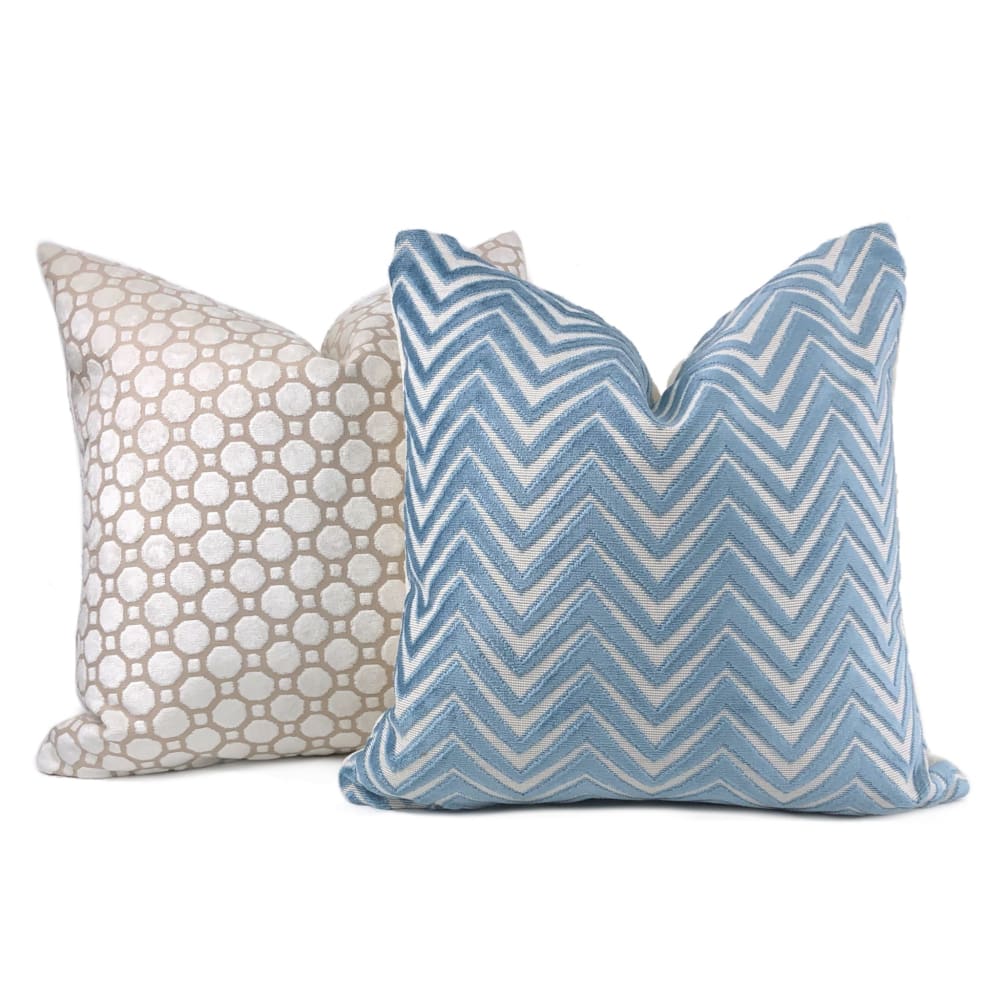 Monterrey Surf Blue Chevron Cut Velvet Pillow Cover - Aloriam