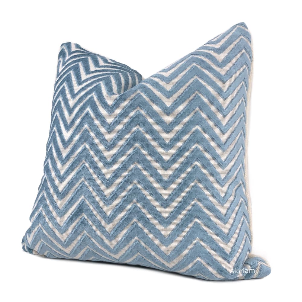 Monterrey Surf Blue Chevron Cut Velvet Pillow Cover - Aloriam