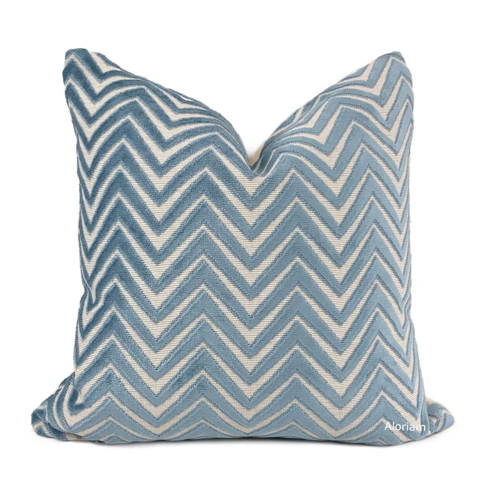 Monterrey Surf Blue Chevron Cut Velvet Pillow Cover - Aloriam