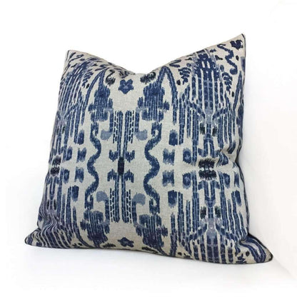 Lacefield Mumbai Blue Beige Ikat Cotton Print Pillow Cover