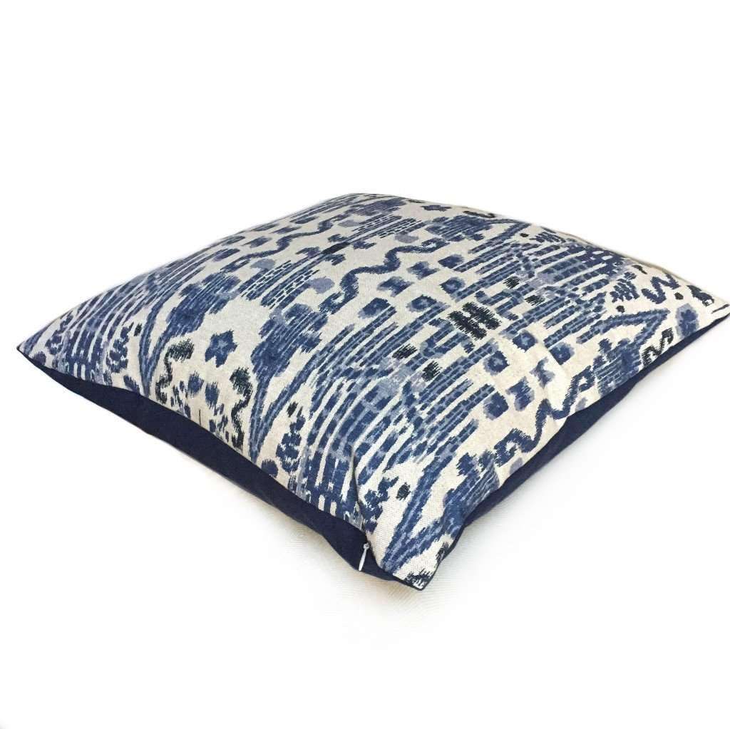 Lacefield Mumbai Blue Beige Ikat Cotton Print Pillow Cover