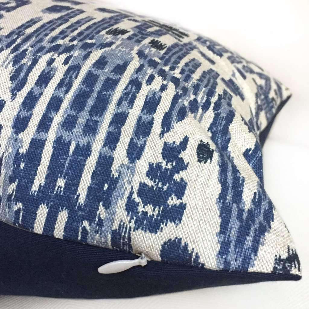 Lacefield Mumbai Blue Beige Ikat Cotton Print Pillow Cover