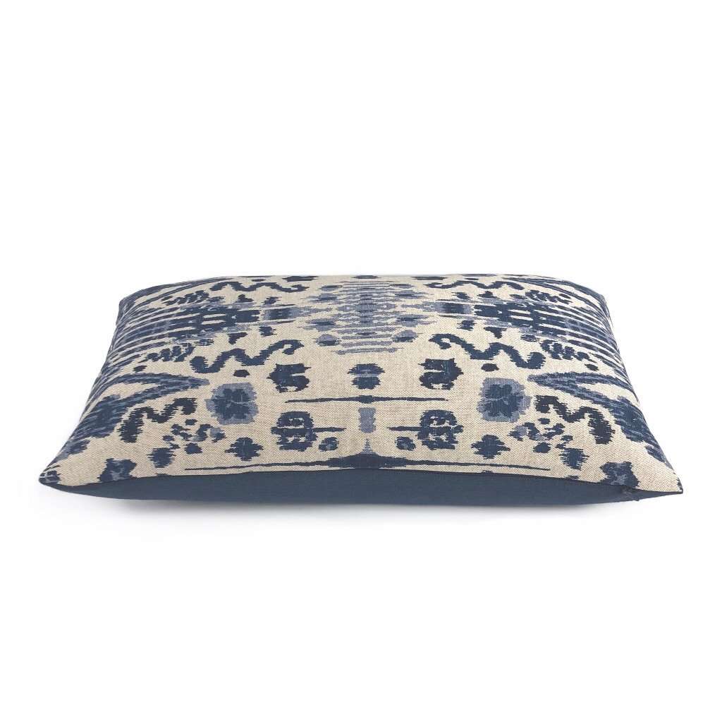 Mumbai Blue Beige Ikat Ethnic Cotton Print Pillow Cover (Made from Lacefield Designs fabric) Cushion Pillow Case Euro Sham 16x16 18x18 20x20 22x22 24x24 26x26 28x28 Lumbar Pillow 12x18 12x20 12x24 14x20 16x26 by Aloriam