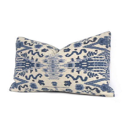 Mumbai Blue Beige Ikat Ethnic Cotton Print Pillow Cover (Made from Lacefield Designs fabric) Cushion Pillow Case Euro Sham 16x16 18x18 20x20 22x22 24x24 26x26 28x28 Lumbar Pillow 12x18 12x20 12x24 14x20 16x26 by Aloriam