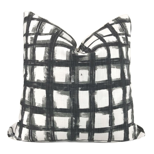 Murphy Black White Brushstroke Checks Pillow Cover - Aloriam