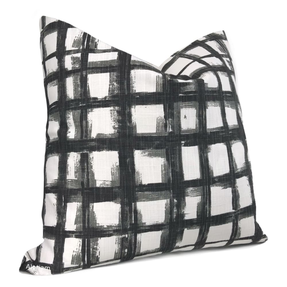 Murphy Black White Brushstroke Checks Pillow Cover - Aloriam