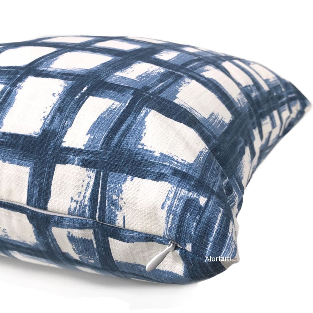 Murphy Blue White Brushstroke Checks Pillow Cover - Aloriam