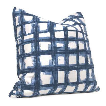 Murphy Blue White Brushstroke Checks Pillow Cover - Aloriam