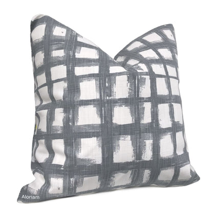 Murphy Gray White Brushstroke Checks Pillow Cover - Aloriam