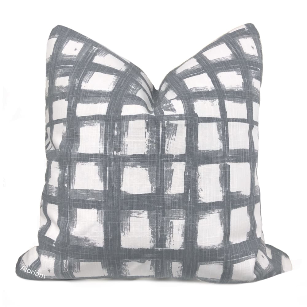 Murphy Gray White Brushstroke Checks Pillow Cover - Aloriam