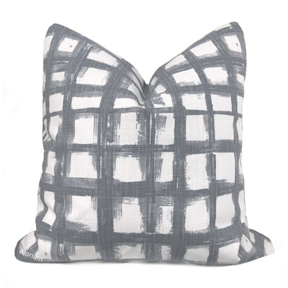 Murphy Gray White Brushstroke Checks Pillow Cover - Aloriam