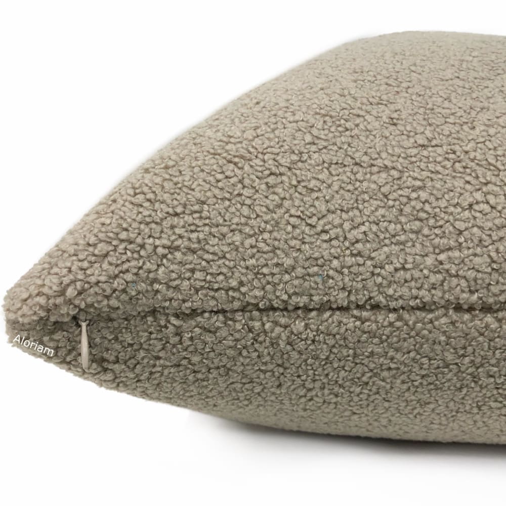 Mushroom Taupe Sherpa Faux Sheepskin Boucle Pillow Cover - Aloriam