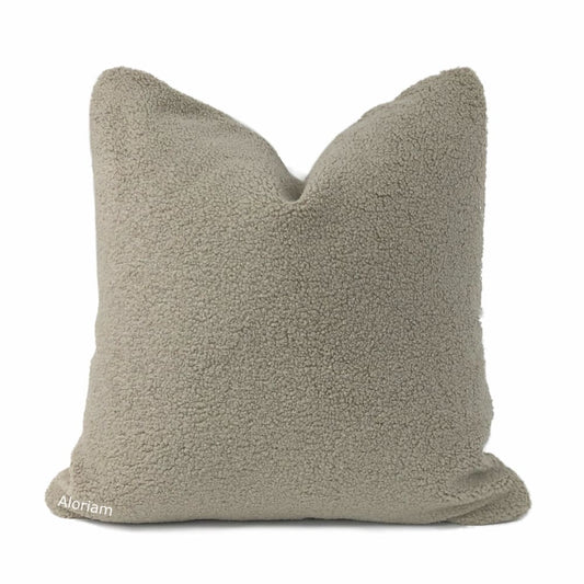 Mushroom Taupe Sherpa Faux Sheepskin Boucle Pillow Cover - Aloriam