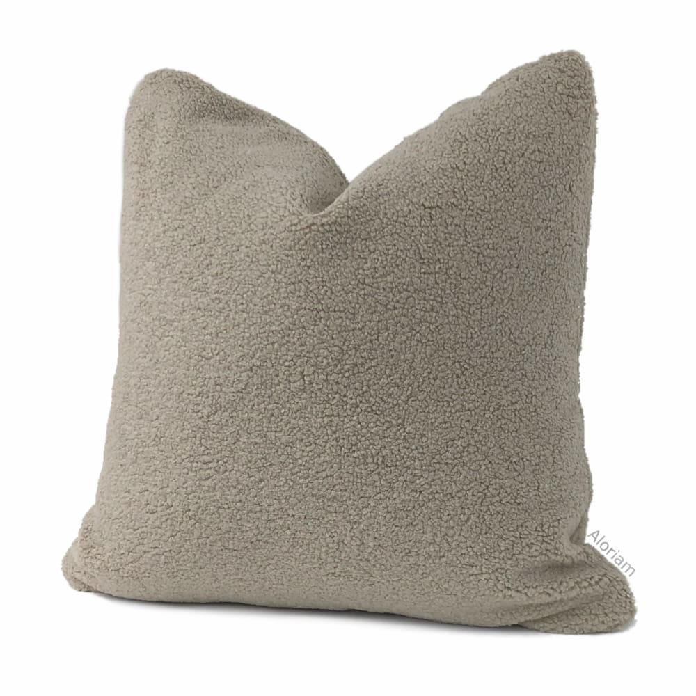 Mushroom Taupe Sherpa Faux Sheepskin Boucle Pillow Cover - Aloriam