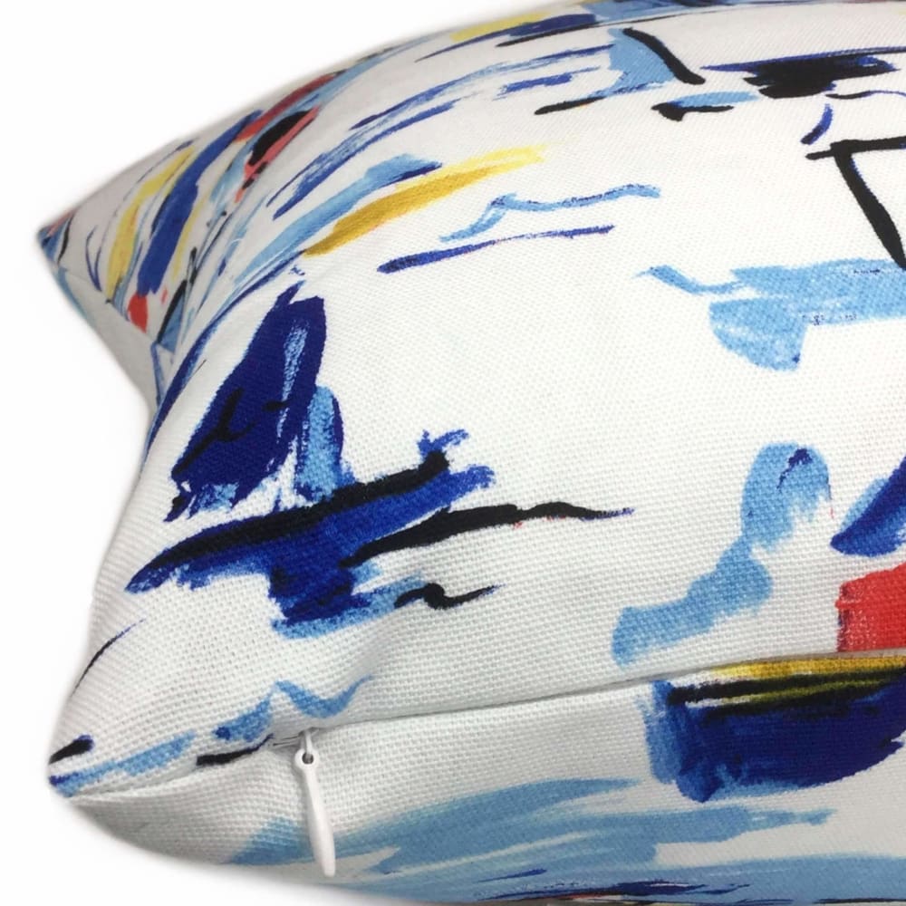 Greek Islands Blue Red Yellow White Cotton Print Pillow Sham