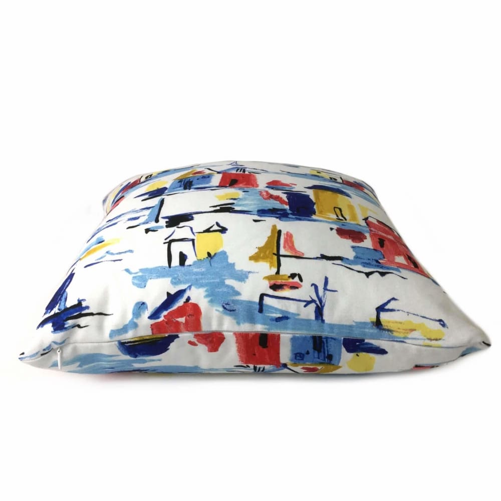 Greek Islands Blue Red Yellow White Cotton Print Pillow Case