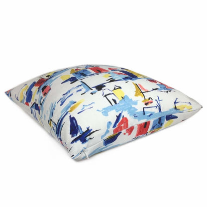 Greek Islands Blue Red Yellow White Cotton Print Throw Pillow Cover