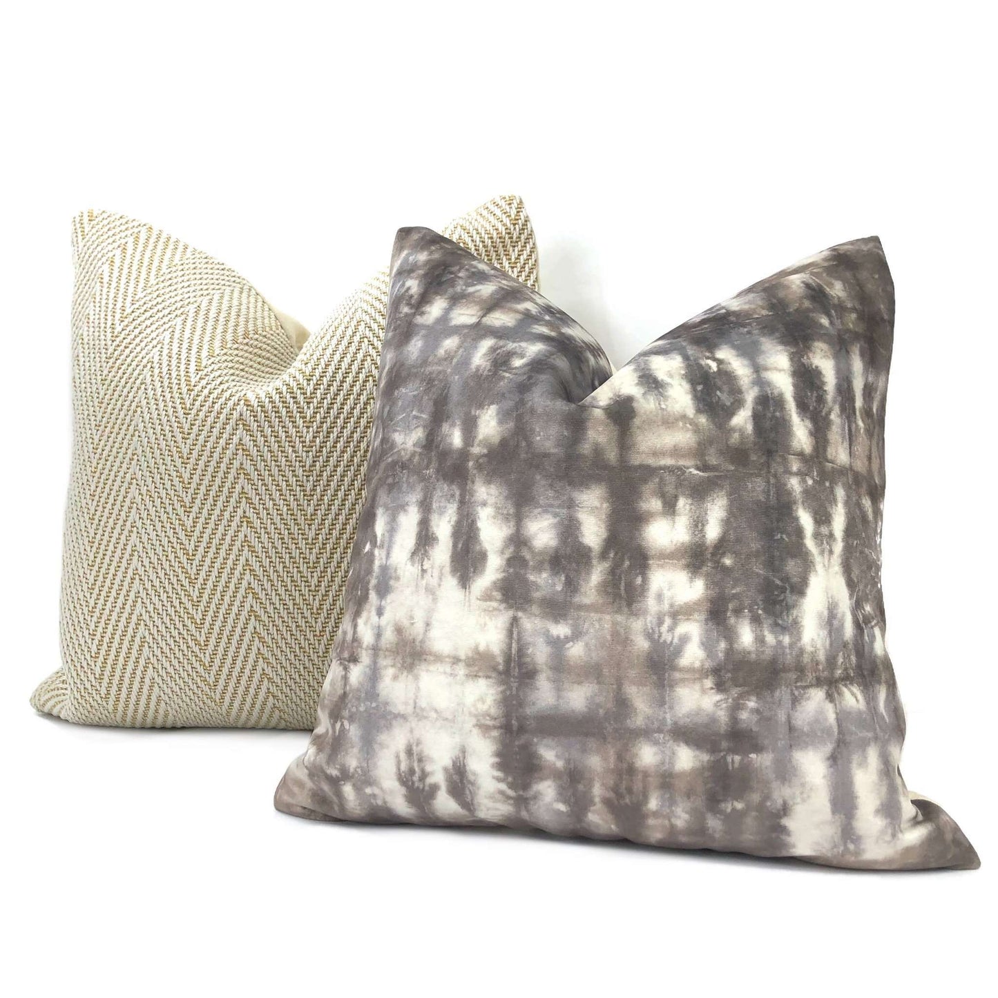 Nari Taupe Gray Cream Tie Dyed Velvet Lumbar Pillow 12x18 12x20 12x24 14x20 16x26