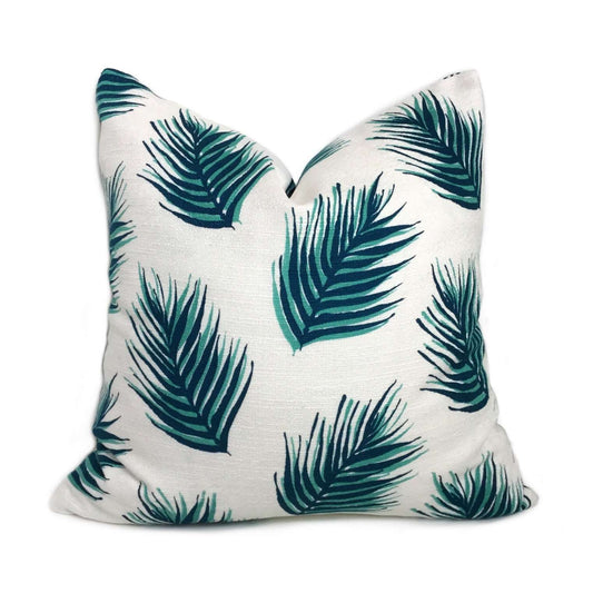 Nate Berkus Green Palm Leaves Cotton Print Pillow Cover Cushion Pillow Case Euro Sham 16x16 18x18 20x20 22x22 24x24 26x26 28x28 Lumbar Pillow 12x18 12x20 12x24 14x20 16x26 by Aloriam