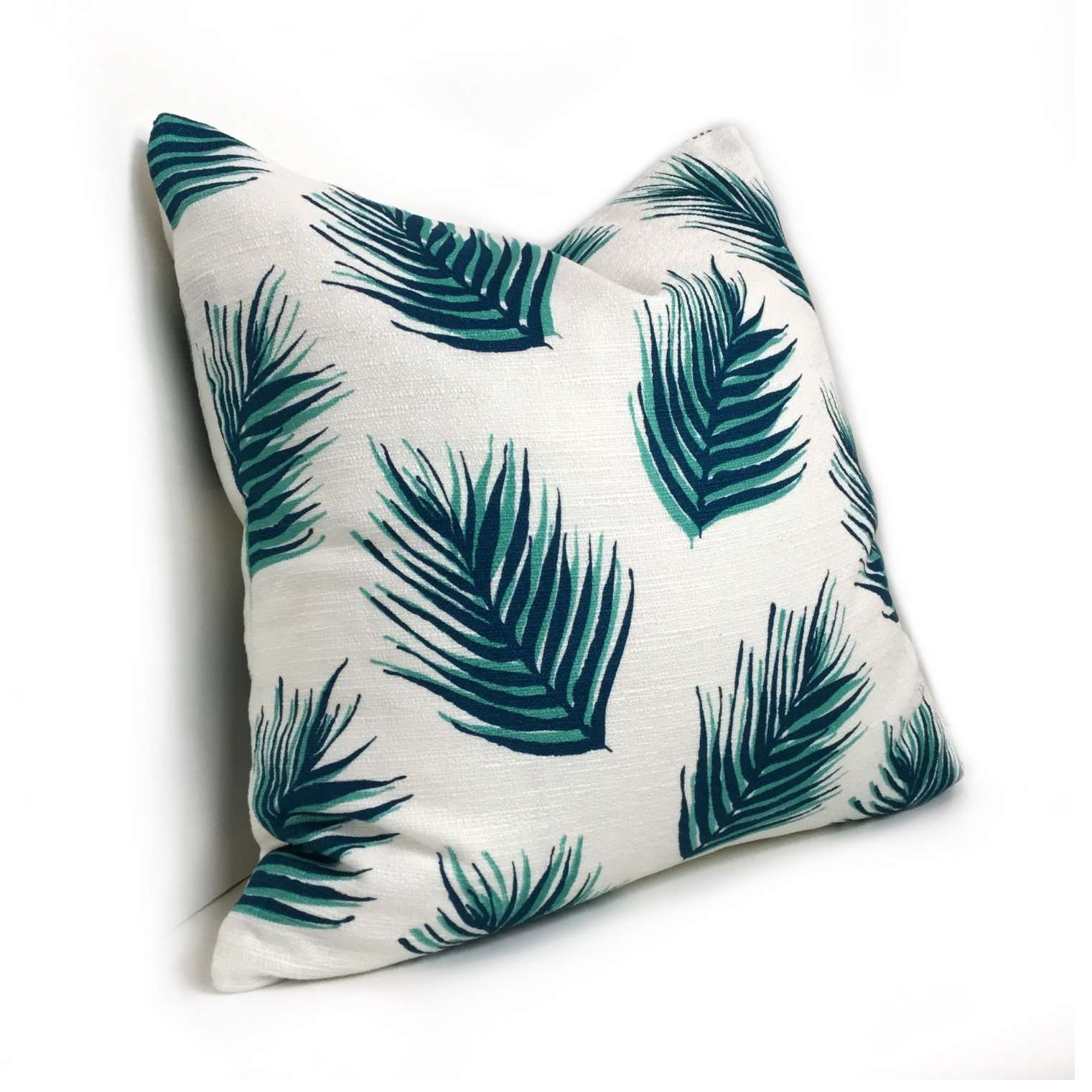 Nate Berkus Green Palm Leaves Cotton Print Pillow Cover Cushion Pillow Case Euro Sham 16x16 18x18 20x20 22x22 24x24 26x26 28x28 Lumbar Pillow 12x18 12x20 12x24 14x20 16x26 by Aloriam