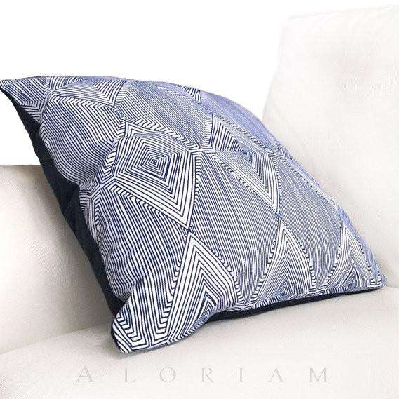 Nate Berkus Navy Blue White Geometric Diamond Pattern Pillow Cover Cushion Pillow Case Euro Sham 16x16 18x18 20x20 22x22 24x24 26x26 28x28 Lumbar Pillow 12x18 12x20 12x24 14x20 16x26 by Aloriam